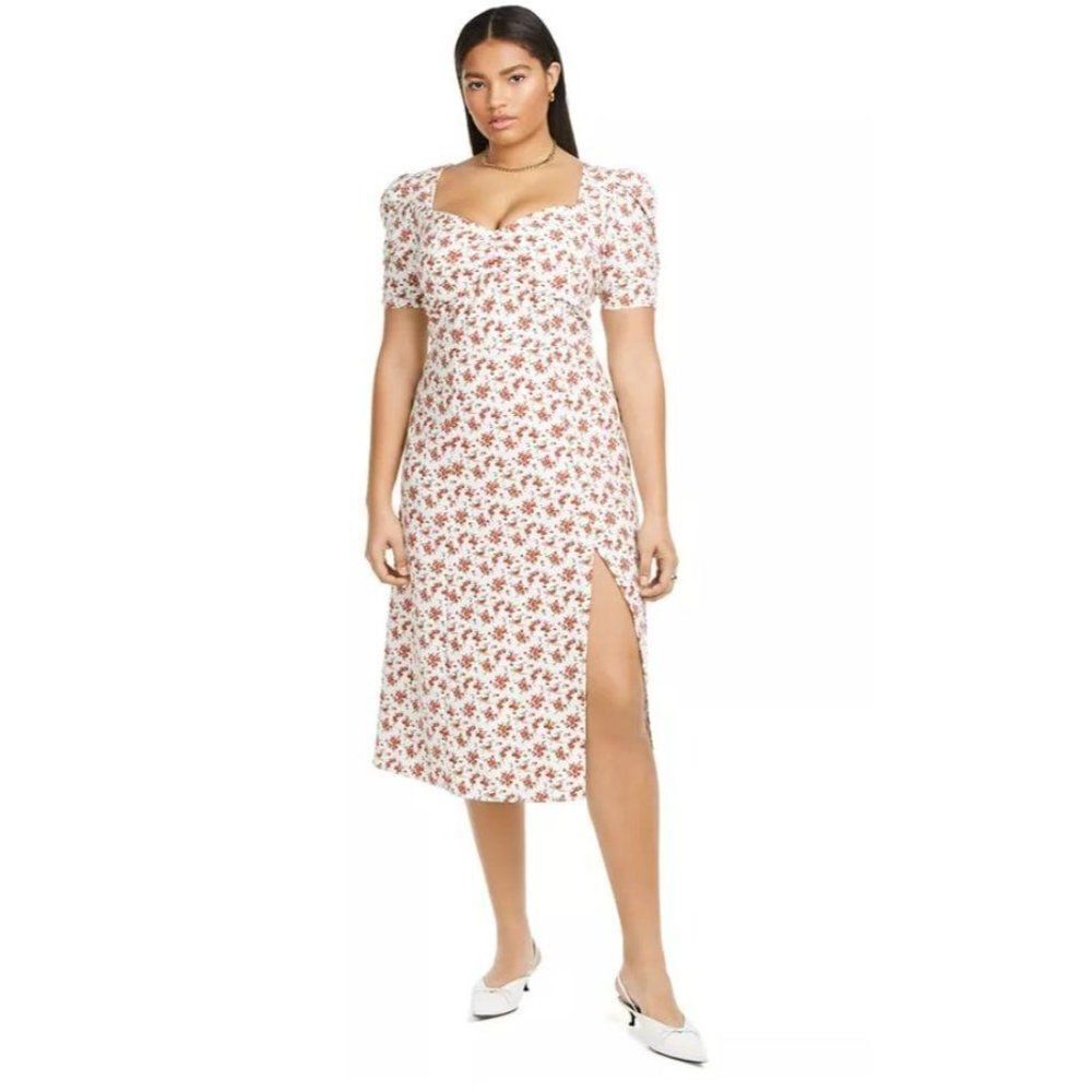 Danielle‎ Bernstein White Red Rose  Midi Slit Dress 20W NEW